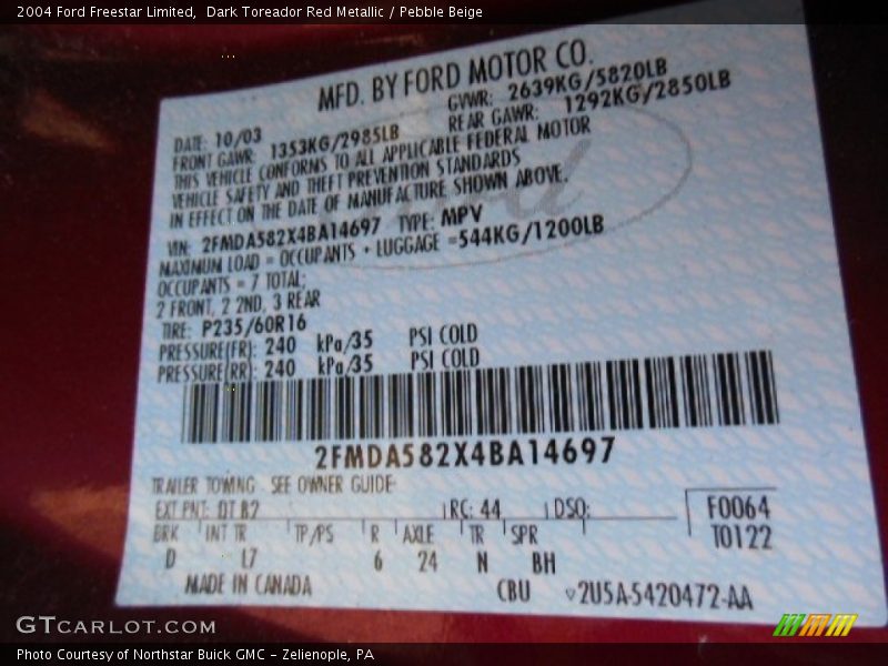 Dark Toreador Red Metallic / Pebble Beige 2004 Ford Freestar Limited
