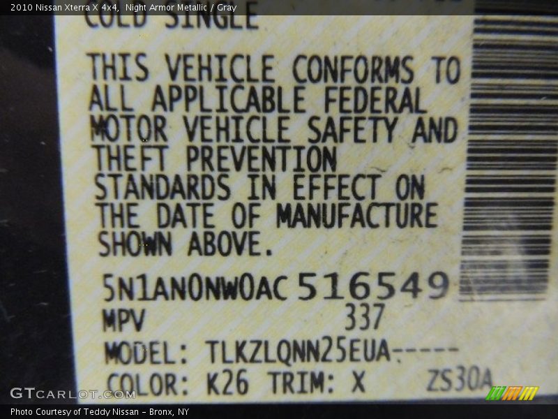 Night Armor Metallic / Gray 2010 Nissan Xterra X 4x4