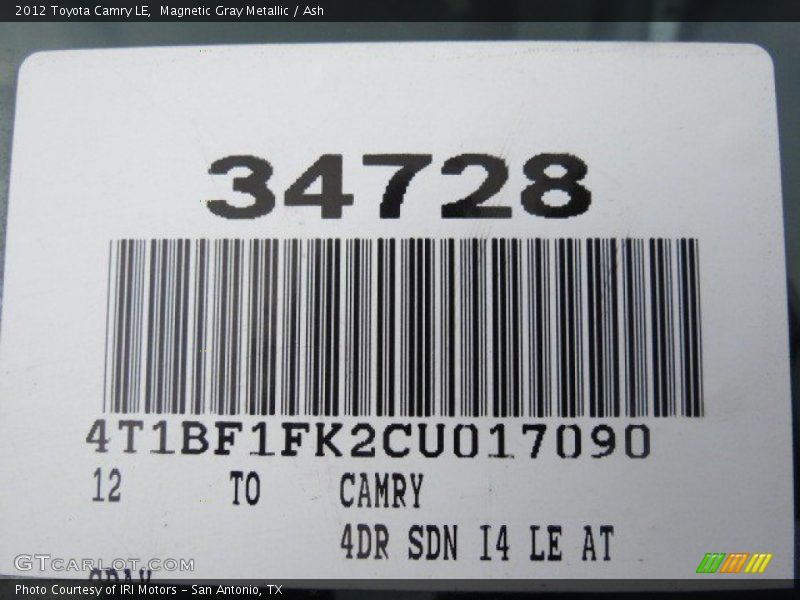 Magnetic Gray Metallic / Ash 2012 Toyota Camry LE