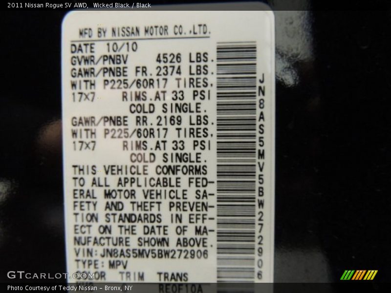 Wicked Black / Black 2011 Nissan Rogue SV AWD