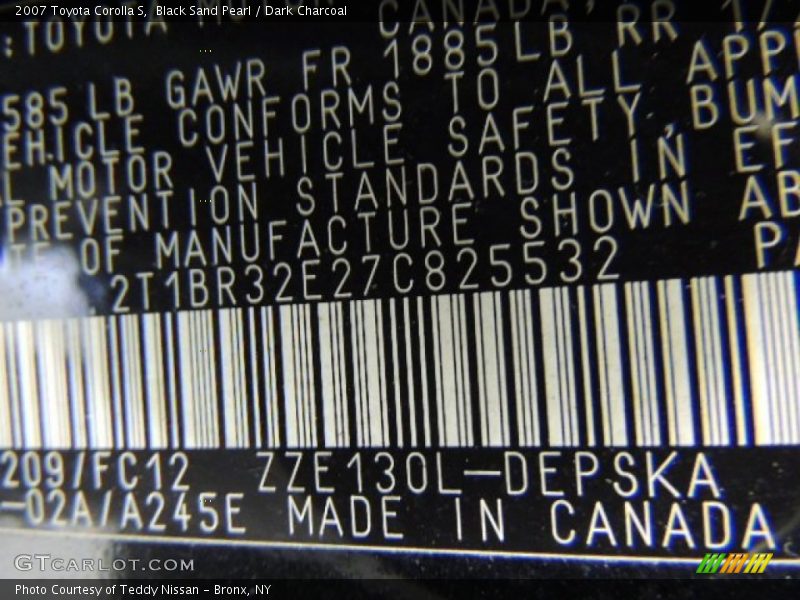 Black Sand Pearl / Dark Charcoal 2007 Toyota Corolla S