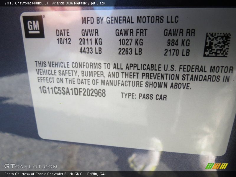 Atlantis Blue Metallic / Jet Black 2013 Chevrolet Malibu LT