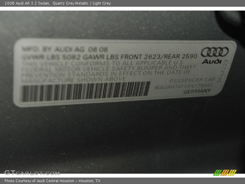 Quartz Grey Metallic / Light Grey 2008 Audi A6 3.2 Sedan