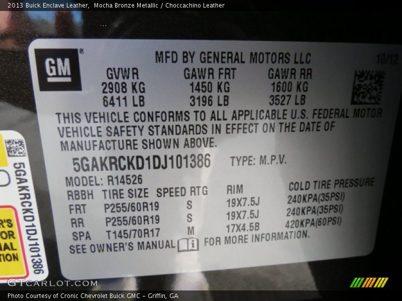 Mocha Bronze Metallic / Choccachino Leather 2013 Buick Enclave Leather