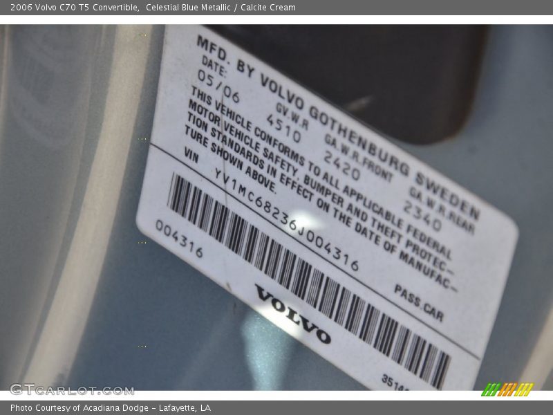 Celestial Blue Metallic / Calcite Cream 2006 Volvo C70 T5 Convertible