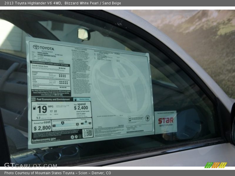 Blizzard White Pearl / Sand Beige 2013 Toyota Highlander V6 4WD