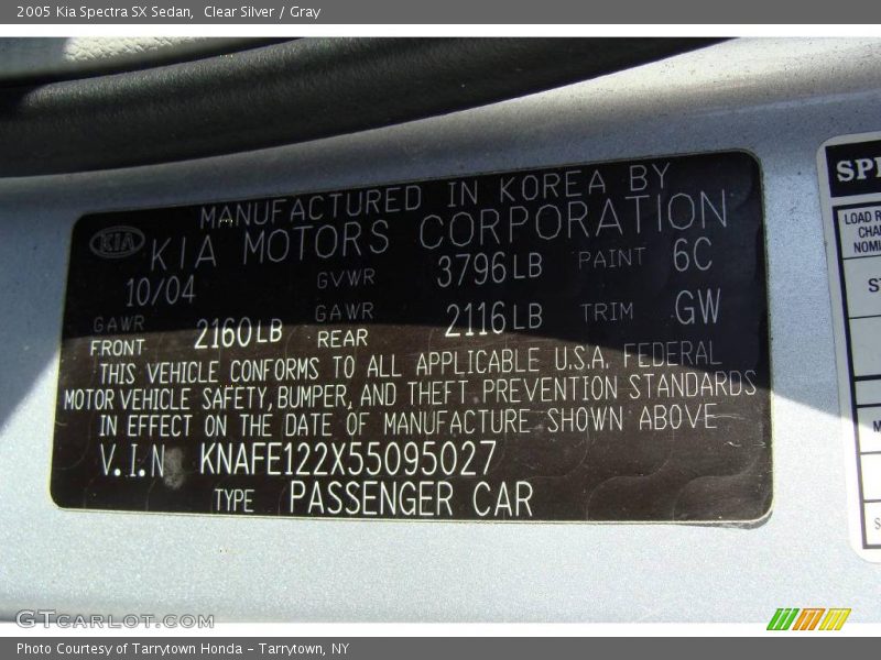 Clear Silver / Gray 2005 Kia Spectra SX Sedan