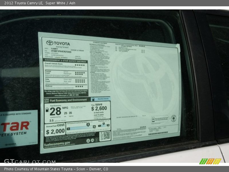 Super White / Ash 2012 Toyota Camry LE