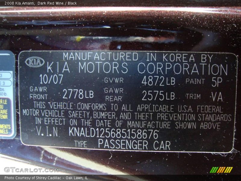 Dark Red Wine / Black 2008 Kia Amanti