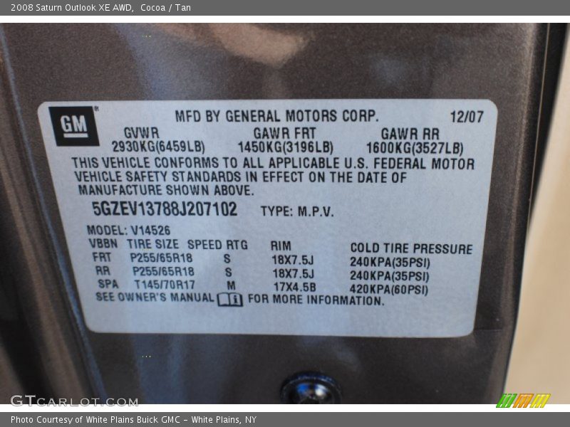 Cocoa / Tan 2008 Saturn Outlook XE AWD