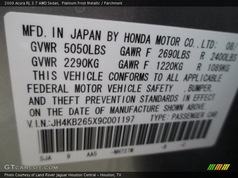 Platinum Frost Metallic / Parchment 2009 Acura RL 3.7 AWD Sedan