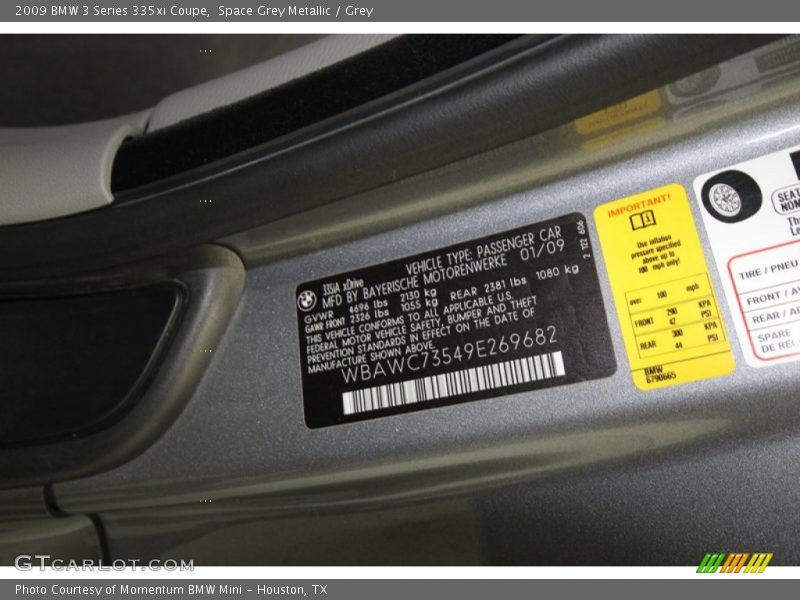 Space Grey Metallic / Grey 2009 BMW 3 Series 335xi Coupe