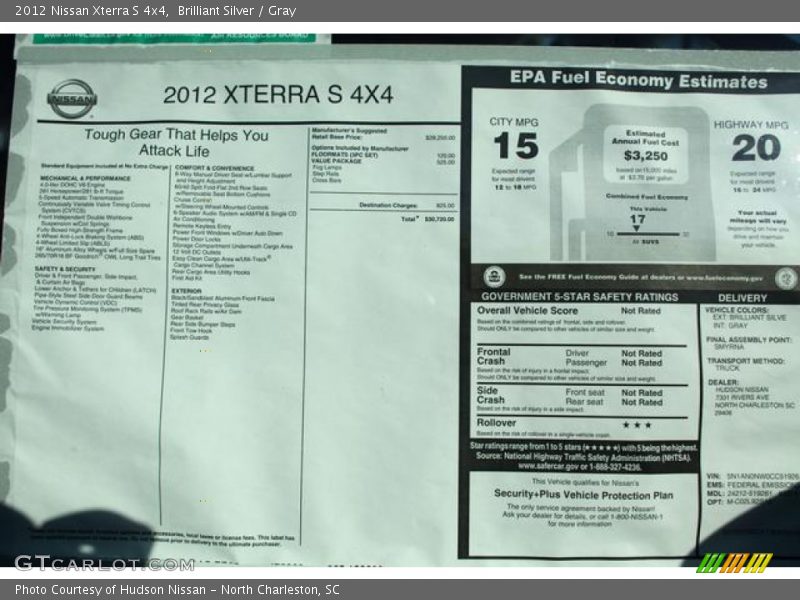  2012 Xterra S 4x4 Window Sticker