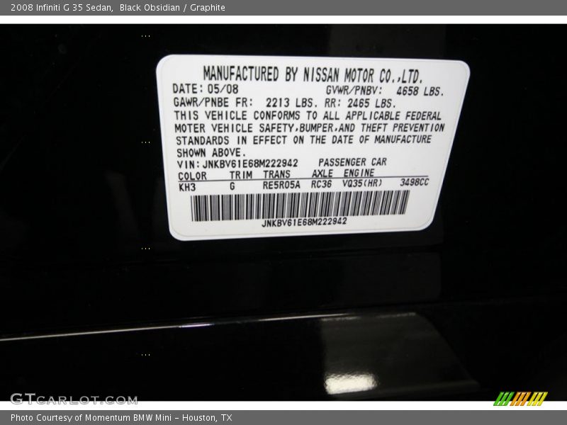 Black Obsidian / Graphite 2008 Infiniti G 35 Sedan