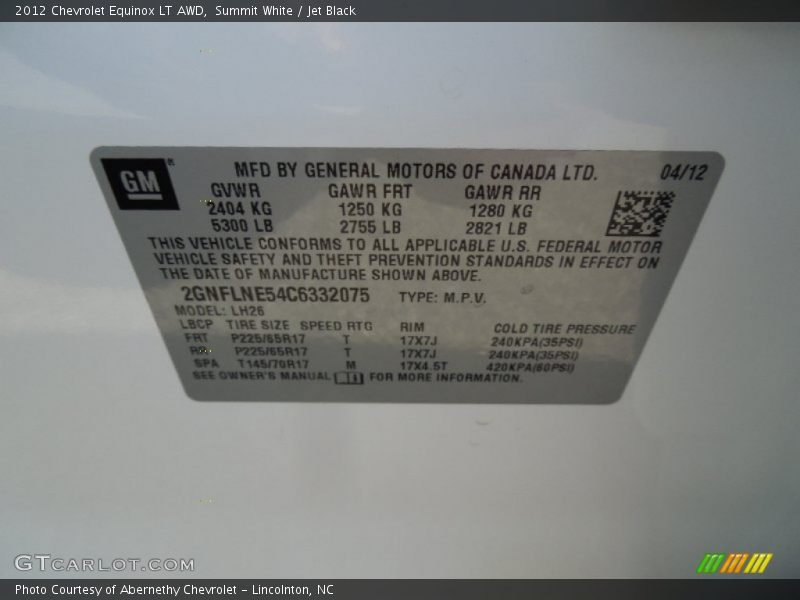 Summit White / Jet Black 2012 Chevrolet Equinox LT AWD