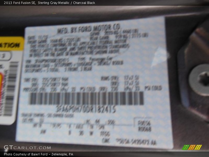 Sterling Gray Metallic / Charcoal Black 2013 Ford Fusion SE
