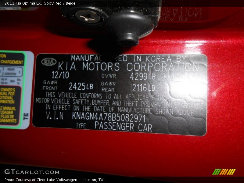 Spicy Red / Beige 2011 Kia Optima EX