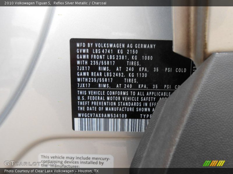 Reflex Silver Metallic / Charcoal 2010 Volkswagen Tiguan S