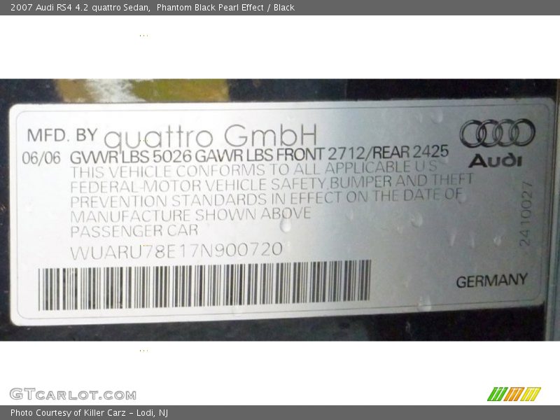 Phantom Black Pearl Effect / Black 2007 Audi RS4 4.2 quattro Sedan