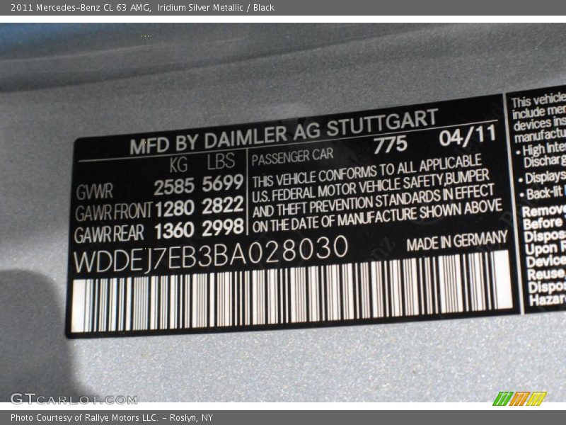 2011 CL 63 AMG Iridium Silver Metallic Color Code 775