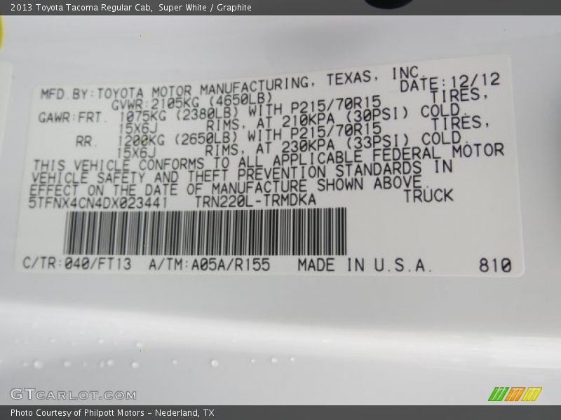 Super White / Graphite 2013 Toyota Tacoma Regular Cab