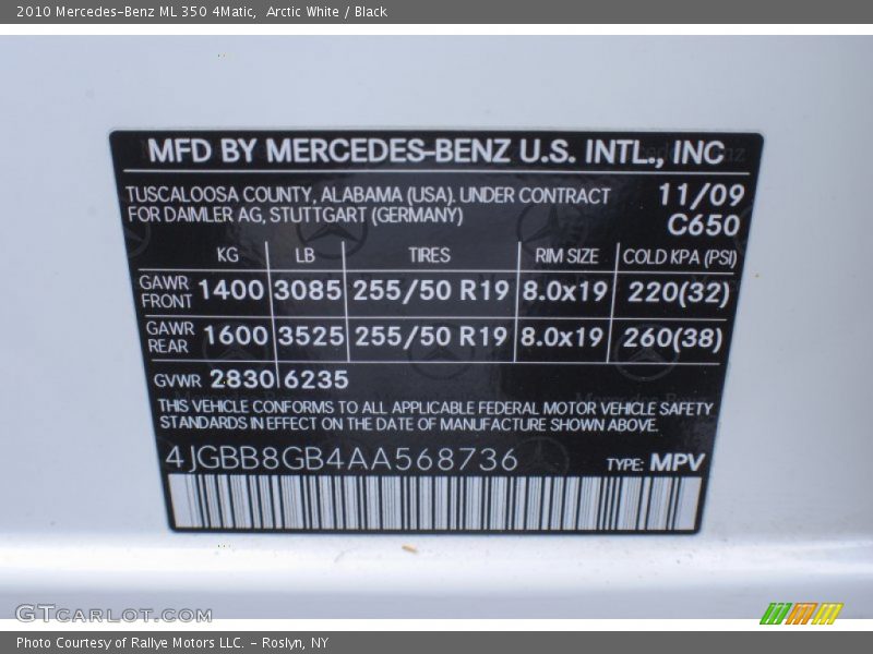 Arctic White / Black 2010 Mercedes-Benz ML 350 4Matic