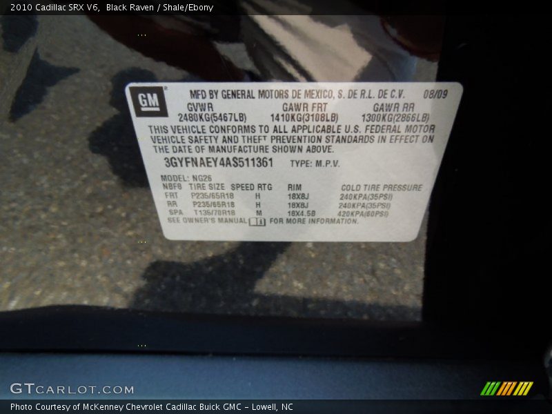 Black Raven / Shale/Ebony 2010 Cadillac SRX V6
