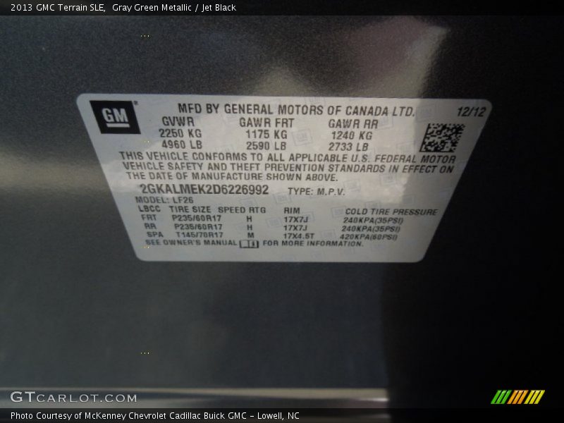 Gray Green Metallic / Jet Black 2013 GMC Terrain SLE