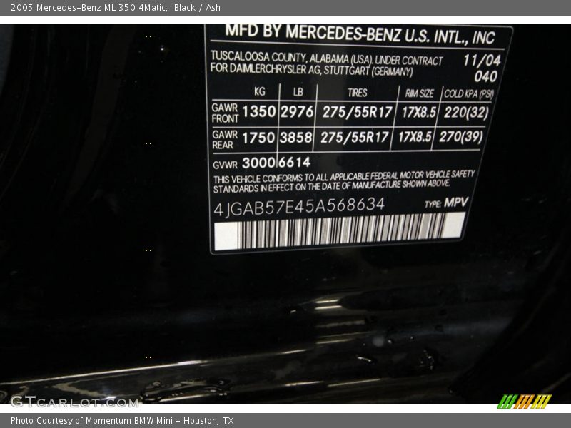 Black / Ash 2005 Mercedes-Benz ML 350 4Matic