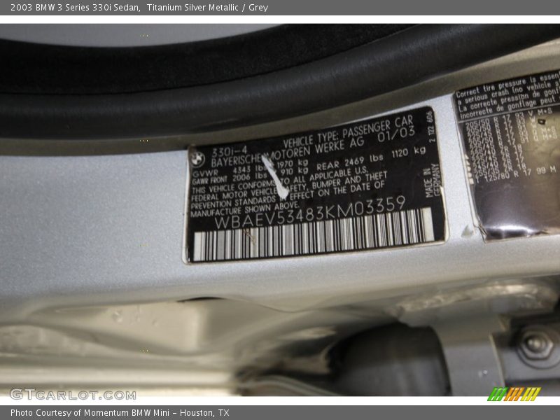 Titanium Silver Metallic / Grey 2003 BMW 3 Series 330i Sedan
