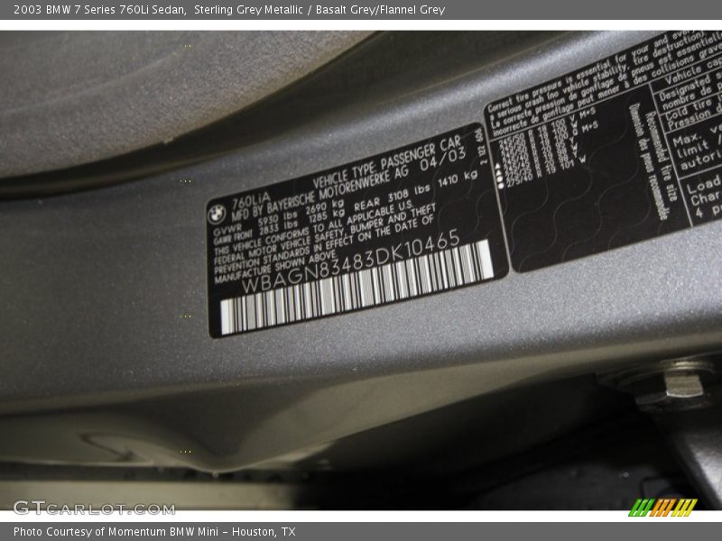 Info Tag of 2003 7 Series 760Li Sedan