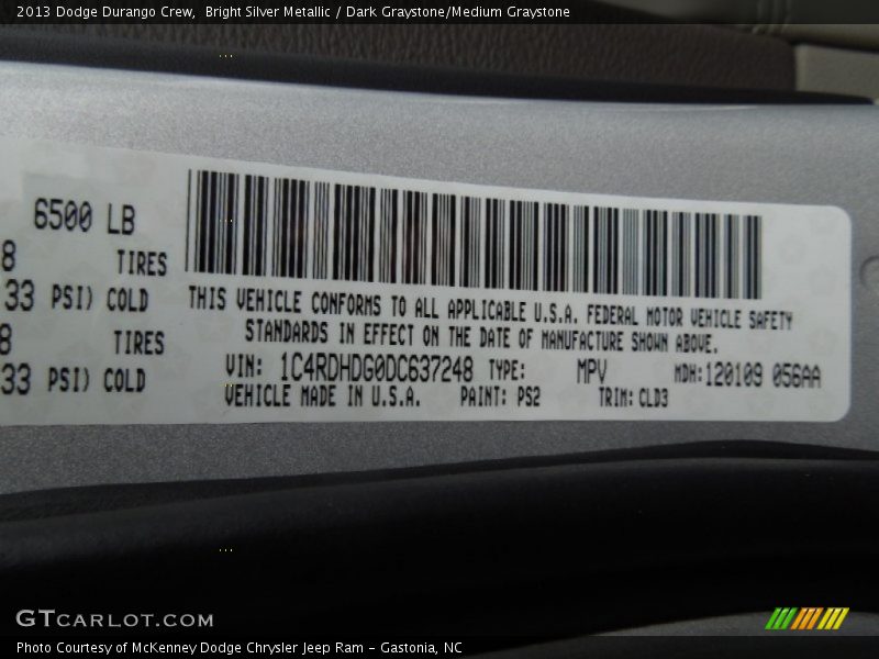 Bright Silver Metallic / Dark Graystone/Medium Graystone 2013 Dodge Durango Crew
