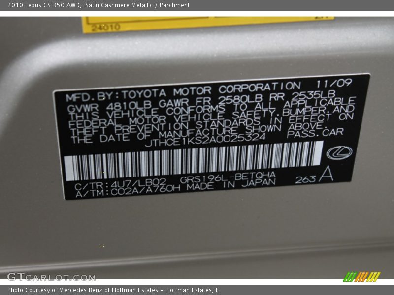 2010 GS 350 AWD Satin Cashmere Metallic Color Code 4U7