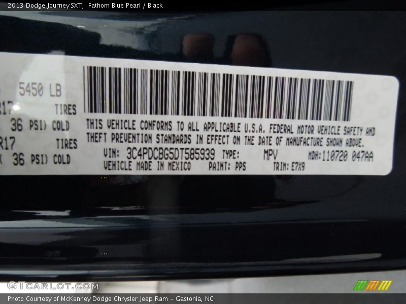 2013 Journey SXT Fathom Blue Pearl Color Code PPS