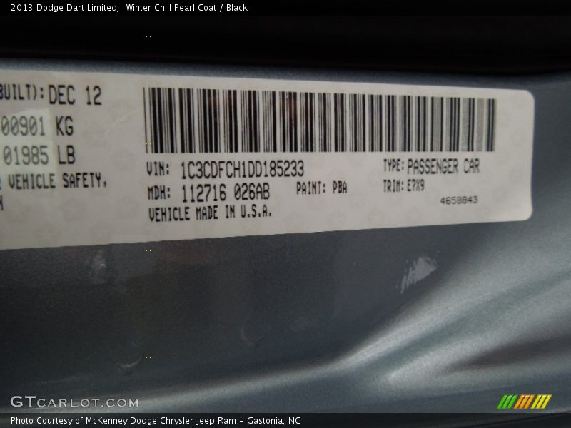 2013 Dart Limited Winter Chill Pearl Coat Color Code PBA