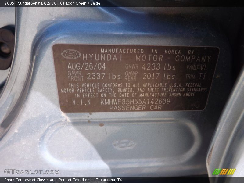 Celadon Green / Beige 2005 Hyundai Sonata GLS V6