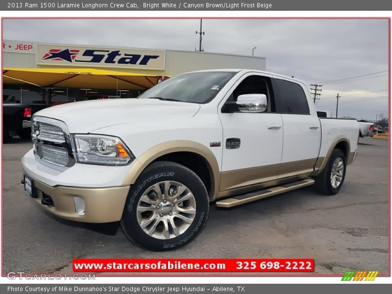 Bright White / Canyon Brown/Light Frost Beige 2013 Ram 1500 Laramie Longhorn Crew Cab