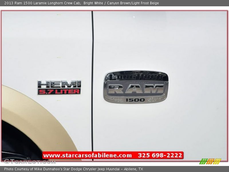 Bright White / Canyon Brown/Light Frost Beige 2013 Ram 1500 Laramie Longhorn Crew Cab