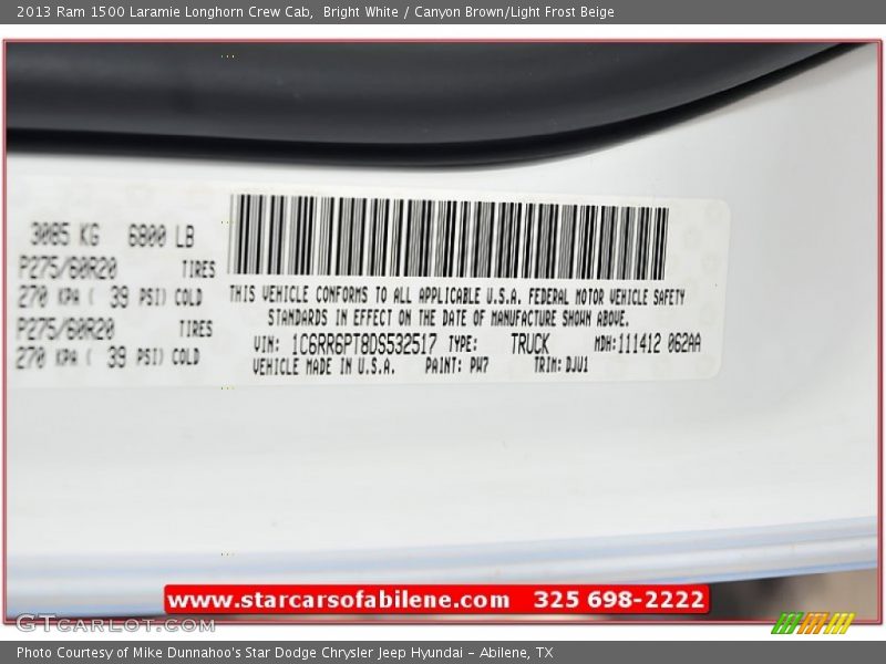 Bright White / Canyon Brown/Light Frost Beige 2013 Ram 1500 Laramie Longhorn Crew Cab