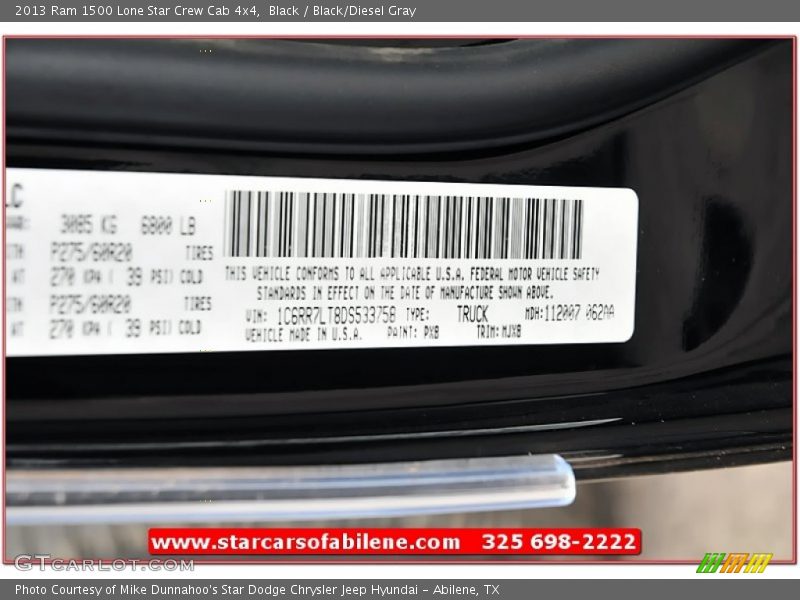 Black / Black/Diesel Gray 2013 Ram 1500 Lone Star Crew Cab 4x4