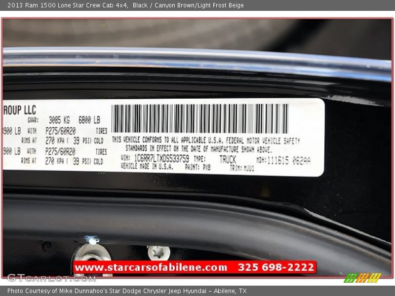 Black / Canyon Brown/Light Frost Beige 2013 Ram 1500 Lone Star Crew Cab 4x4