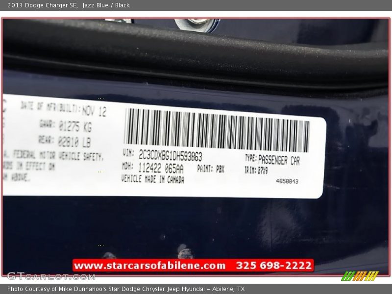 Jazz Blue / Black 2013 Dodge Charger SE