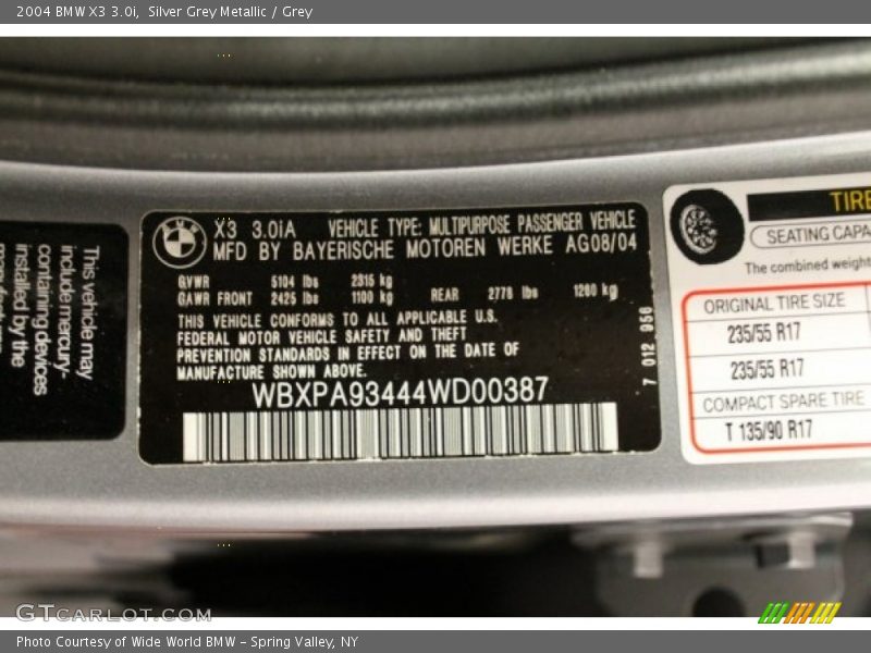 Silver Grey Metallic / Grey 2004 BMW X3 3.0i