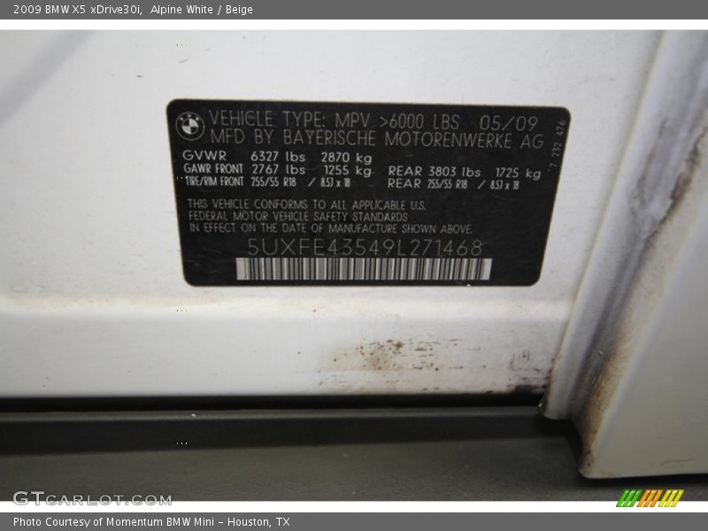 Alpine White / Beige 2009 BMW X5 xDrive30i