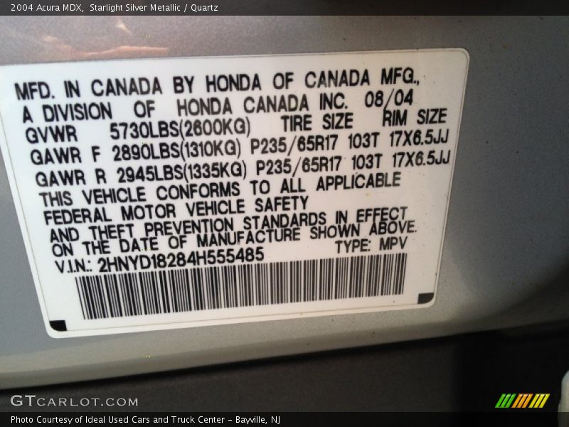 Starlight Silver Metallic / Quartz 2004 Acura MDX