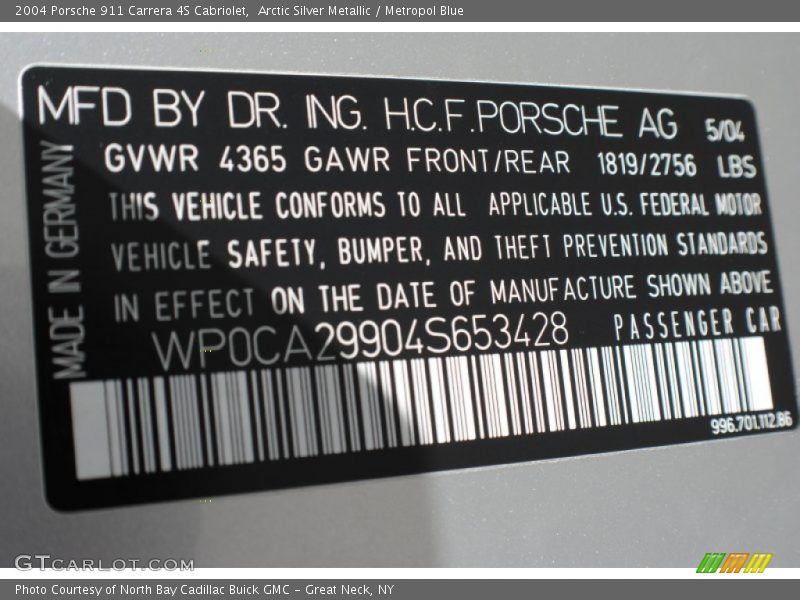 Arctic Silver Metallic / Metropol Blue 2004 Porsche 911 Carrera 4S Cabriolet