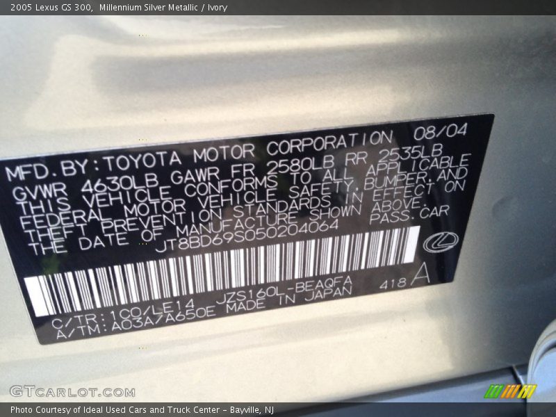 2005 GS 300 Millennium Silver Metallic Color Code 1C0