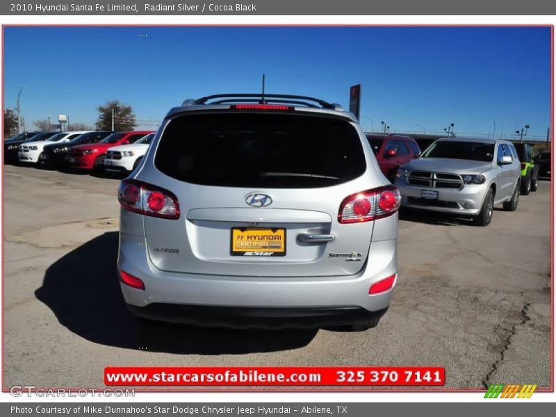 Radiant Silver / Cocoa Black 2010 Hyundai Santa Fe Limited
