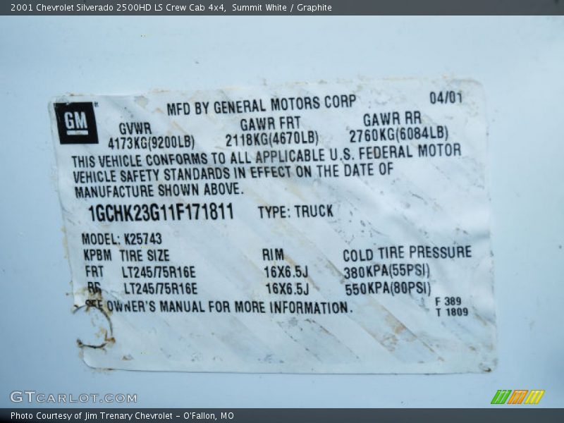 Summit White / Graphite 2001 Chevrolet Silverado 2500HD LS Crew Cab 4x4