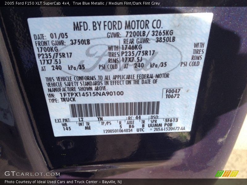 True Blue Metallic / Medium Flint/Dark Flint Grey 2005 Ford F150 XLT SuperCab 4x4